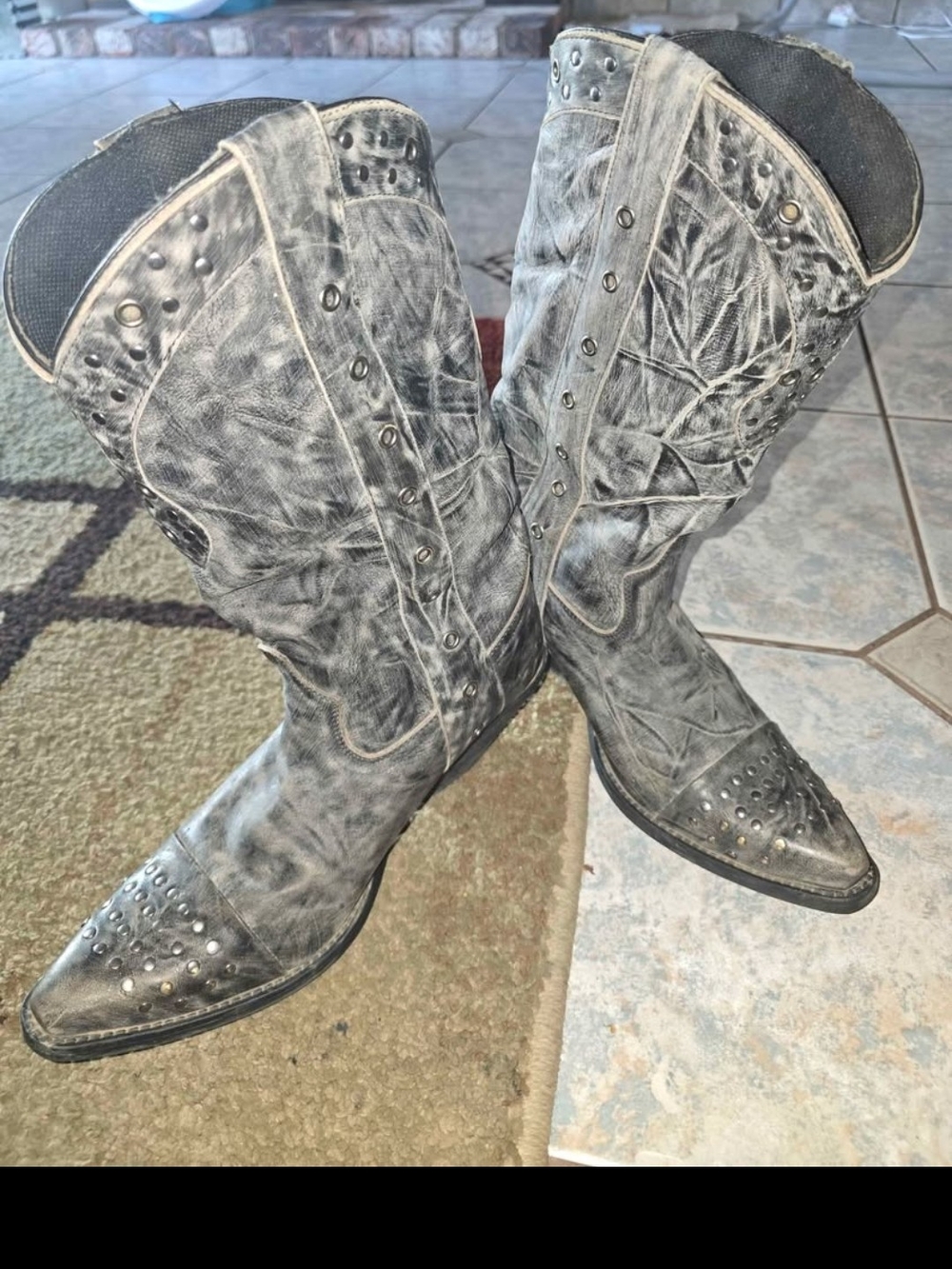 Durango Distressed Gray Studded Western Heeled Boots